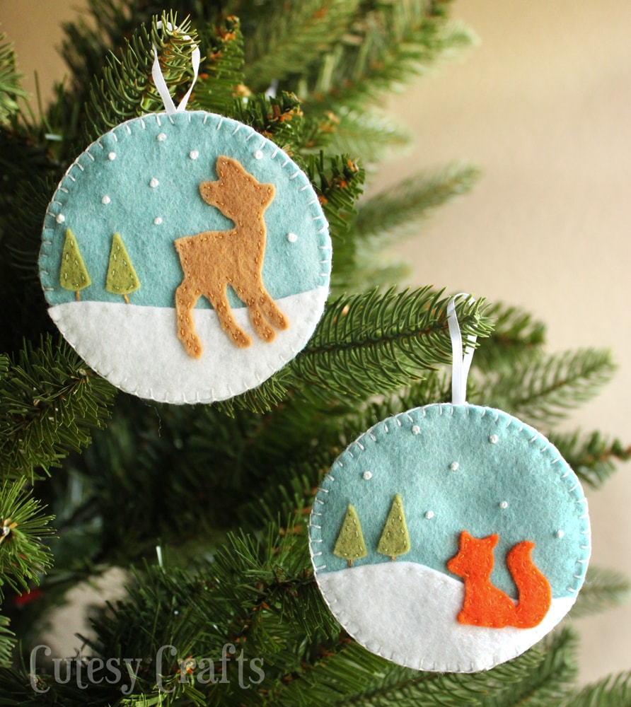 Deer and Fox Felt Christmas Ornaments with free patterns!