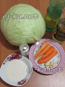Ингредиенты для быстрой маринованной капусты с чесноком