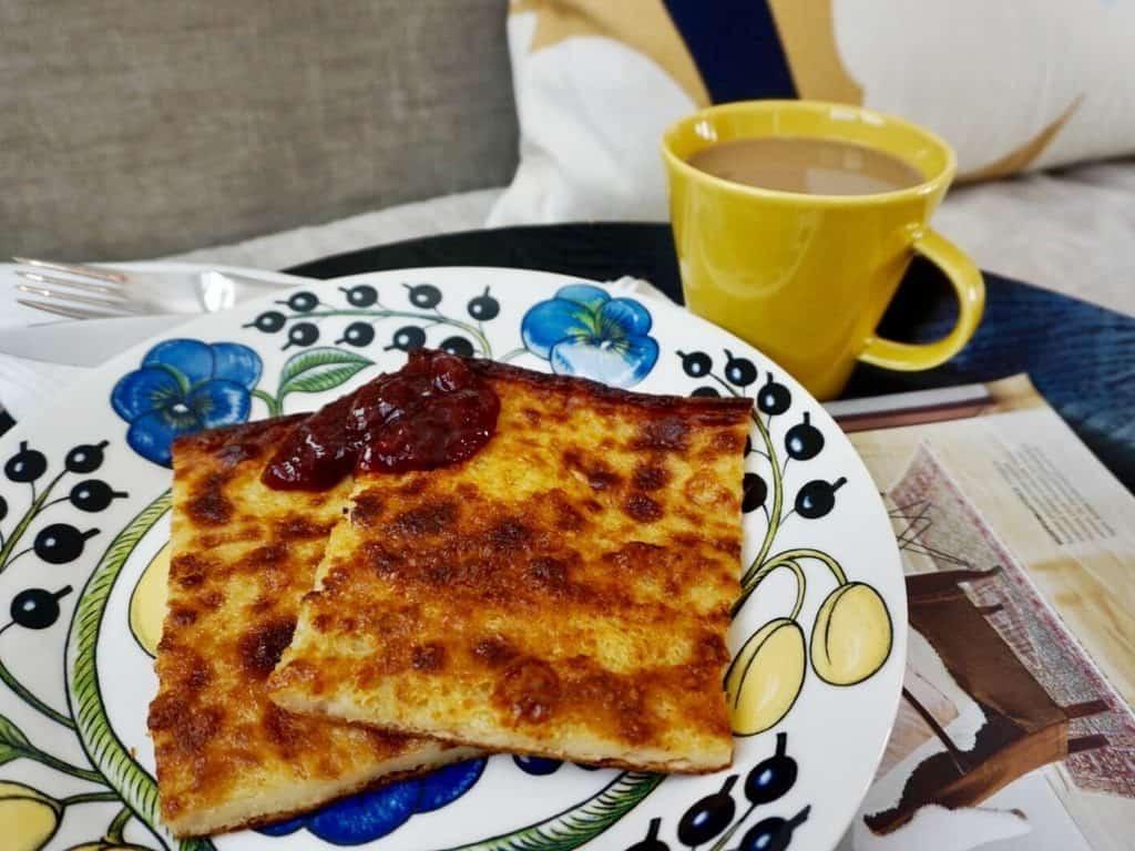 Finnish oven pancake served with jam.
