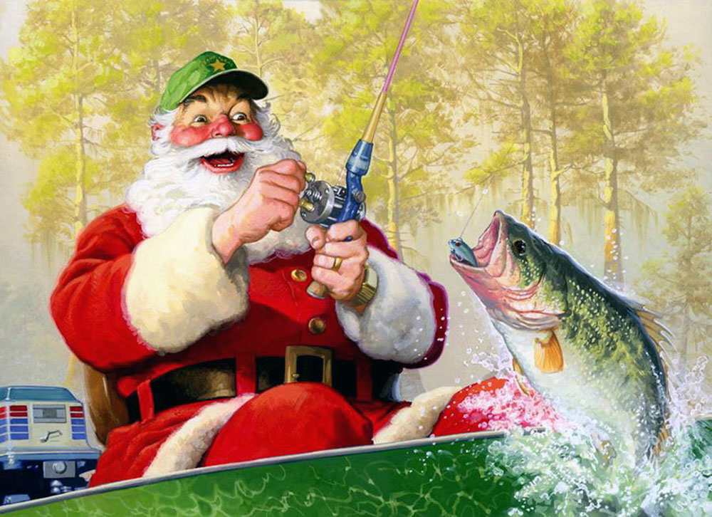 Санта Клаус ловит рыбу