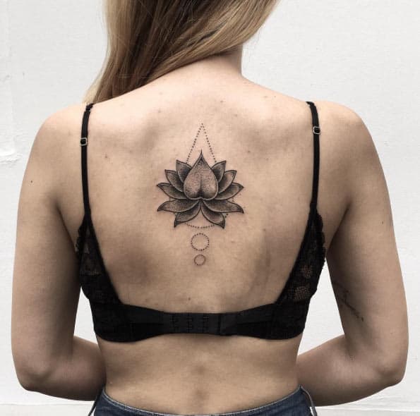 Lotus Flower Tattoo on Back by Roma Severov