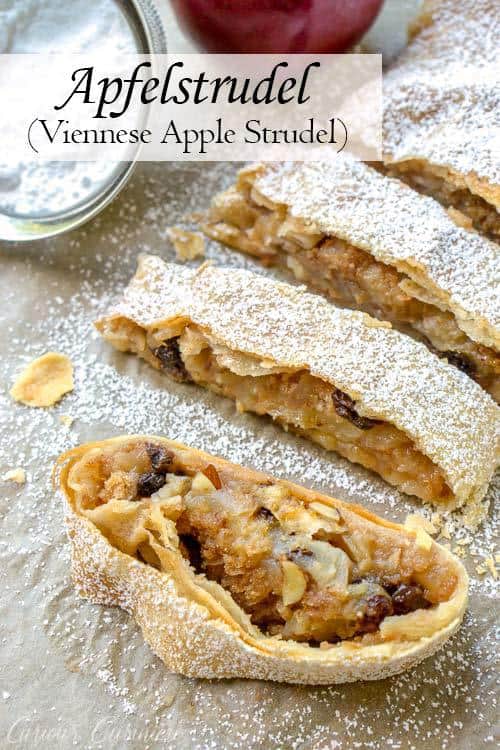 Wiener Apfelstrudel is a classic Viennese apple dessert that you probably know by the name of Apple Strudel. Flaky layers of strudel dough encase a bright fall apple filling that is studded with raisins and almonds. If you love apple pie, apple strudel is sure to be a winning recipe! 