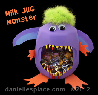 Milk Jug Monster Treat Container Craft Kids Can Make www.daniellesplace.com