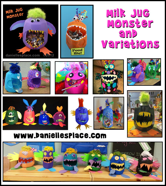 milk Jug Monster Crafts from www.daniellesplace.com