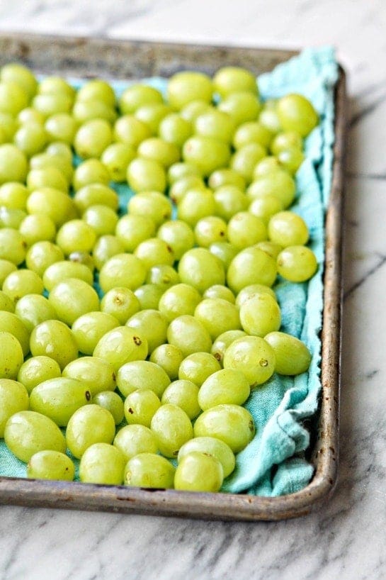 Frozen Grapes on Cookie Sheet